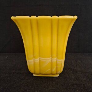 Vintage Akro Agate Glass Jardiniere Yellow Ribs Flutes Number 306 Art Deco